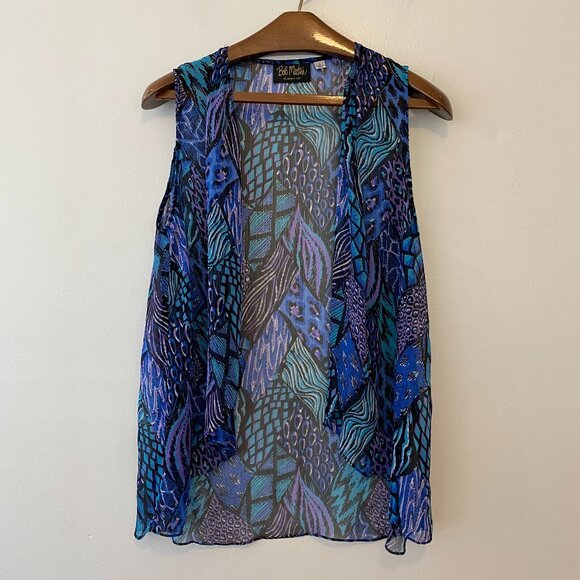 Bob Mackie Wearable Art Colorful Open Chiffon Vest Womens Large - Picture 1 of 5